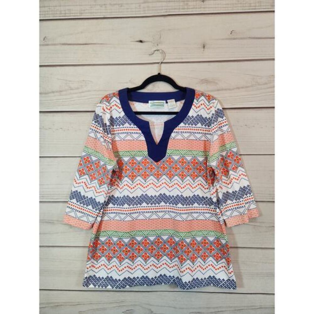 Extra Shenanigans Women's Multicolor Geometric V-Neck 3/4 Sleeve Blouse Size 1X